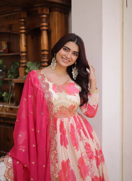 Ka 1242 Russian Silk With Embroidery Work Gown With Dupatta Bulk Orders In India